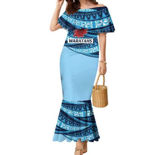 New South Wales Rugby Pacific Custom Family Matching Mermaid Dress and Hawaiian Shirt Pasifika Tapa Pattern