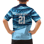 New South Wales Rugby Pacific Custom Family Matching Off The Shoulder Long Sleeve Dress and Hawaiian Shirt Pasifika Tapa Pattern