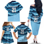 New South Wales Rugby Pacific Custom Family Matching Off The Shoulder Long Sleeve Dress and Hawaiian Shirt Pasifika Tapa Pattern