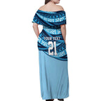 New South Wales Rugby Pacific Custom Family Matching Off Shoulder Maxi Dress and Hawaiian Shirt Pasifika Tapa Pattern