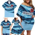 New South Wales Rugby Pacific Custom Family Matching Off Shoulder Short Dress and Hawaiian Shirt Pasifika Tapa Pattern