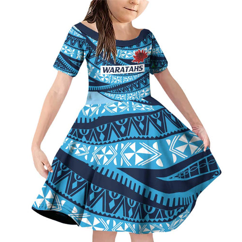 New South Wales Rugby Pacific Custom Family Matching Off Shoulder Short Dress and Hawaiian Shirt Pasifika Tapa Pattern