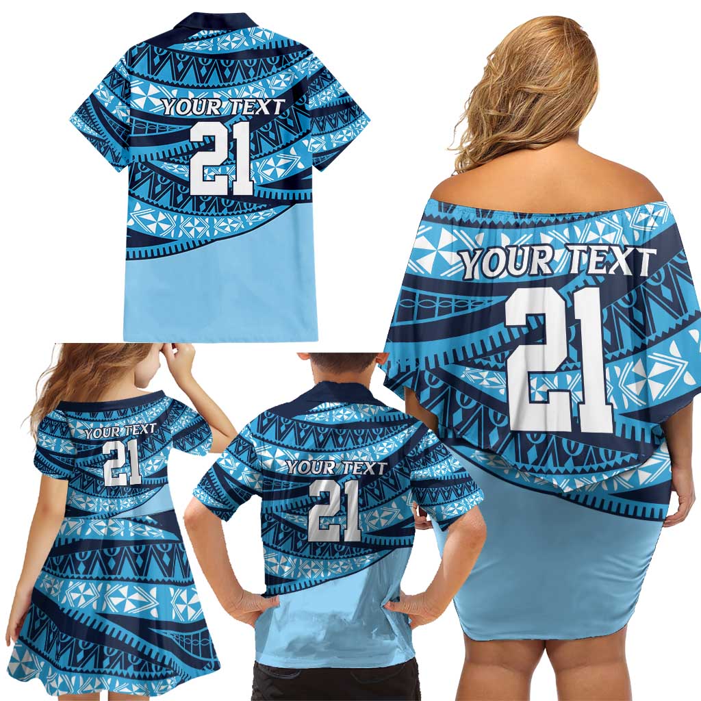 New South Wales Rugby Pacific Custom Family Matching Off Shoulder Short Dress and Hawaiian Shirt Pasifika Tapa Pattern
