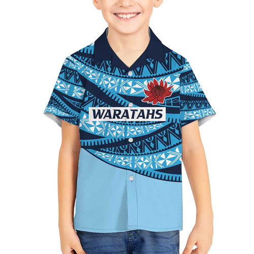 New South Wales Rugby Pacific Custom Family Matching Off Shoulder Short Dress and Hawaiian Shirt Pasifika Tapa Pattern