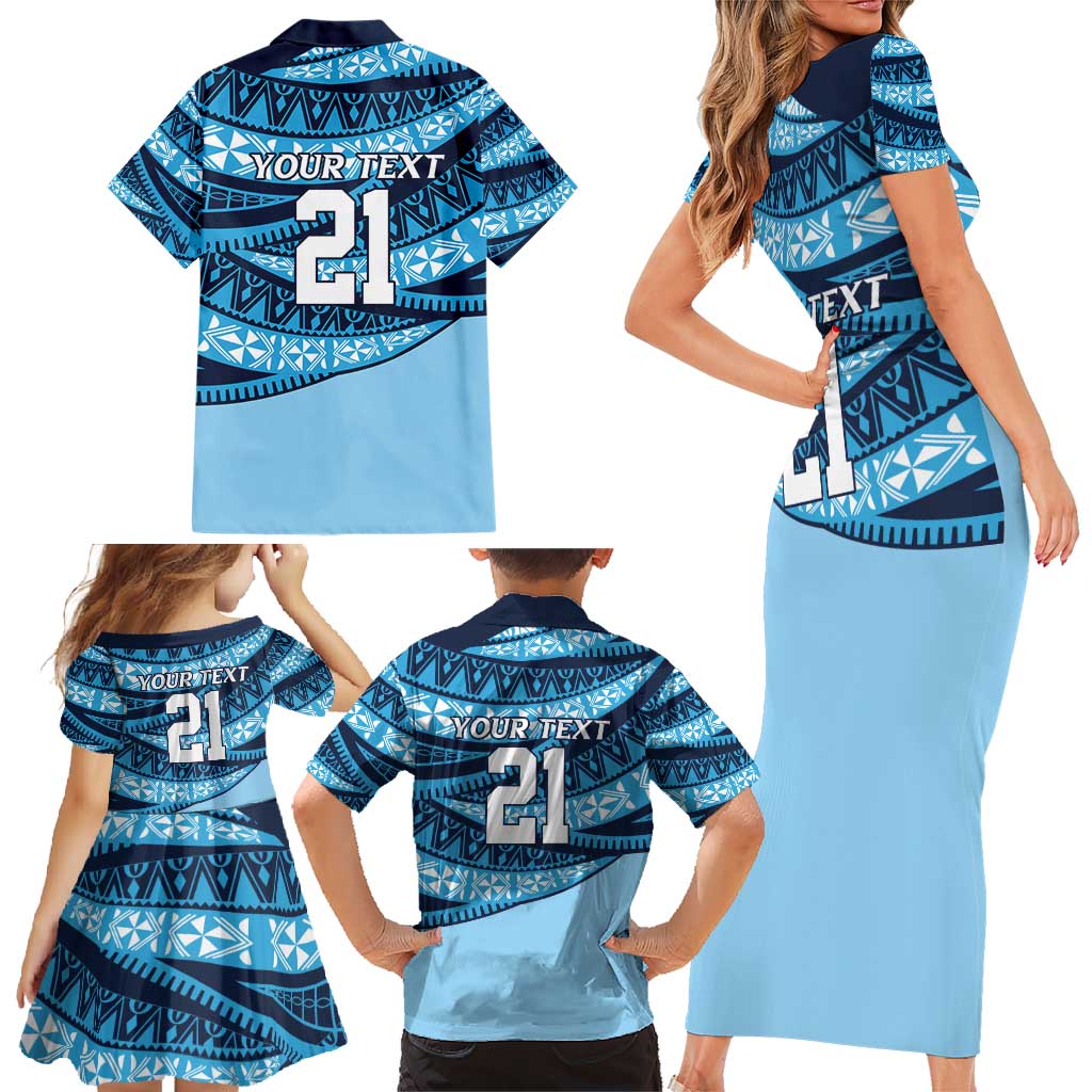 New South Wales Rugby Pacific Custom Family Matching Short Sleeve Bodycon Dress and Hawaiian Shirt Pasifika Tapa Pattern