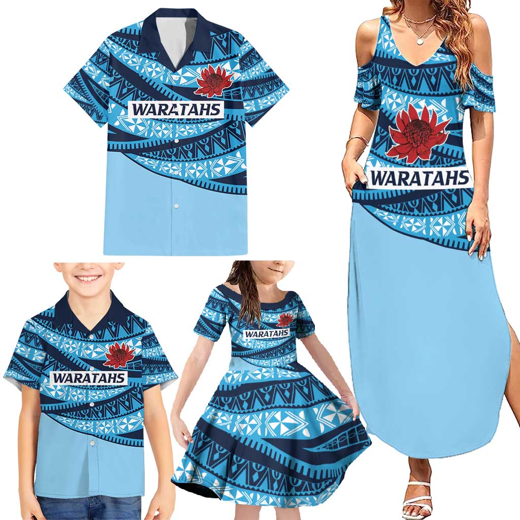 New South Wales Rugby Pacific Custom Family Matching Summer Maxi Dress and Hawaiian Shirt Pasifika Tapa Pattern
