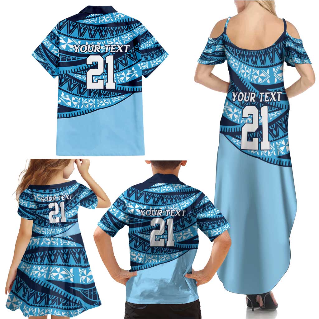 New South Wales Rugby Pacific Custom Family Matching Summer Maxi Dress and Hawaiian Shirt Pasifika Tapa Pattern