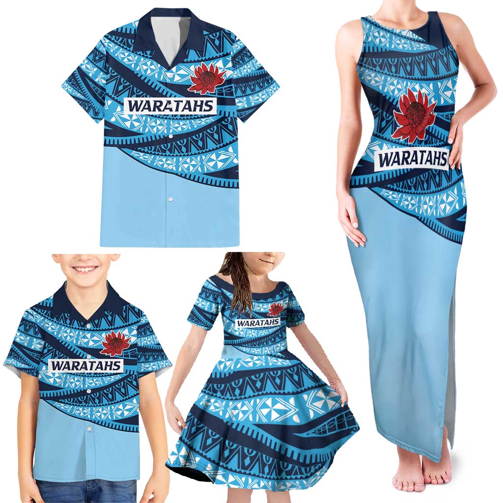 New South Wales Rugby Pacific Custom Family Matching Tank Maxi Dress and Hawaiian Shirt Pasifika Tapa Pattern