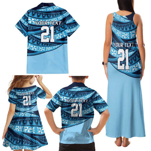 New South Wales Rugby Pacific Custom Family Matching Tank Maxi Dress and Hawaiian Shirt Pasifika Tapa Pattern