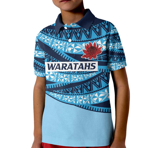 New South Wales Rugby Pacific Custom Kid Polo Shirt Pasifika Tapa Pattern