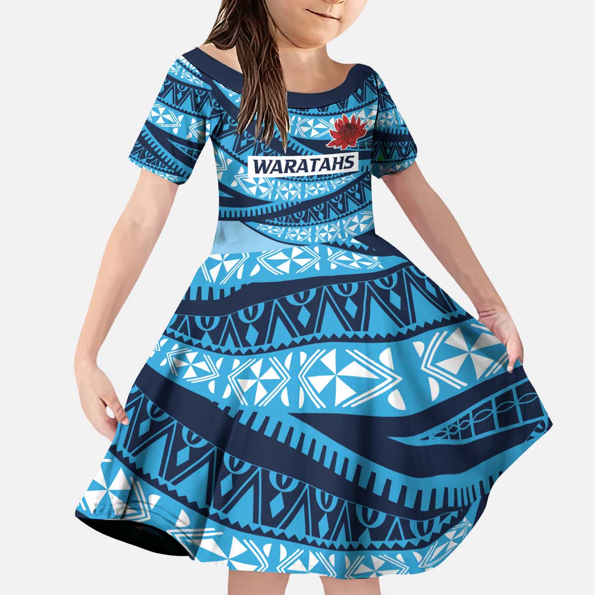 New South Wales Rugby Pacific Custom Kid Short Sleeve Dress Pasifika Tapa Pattern