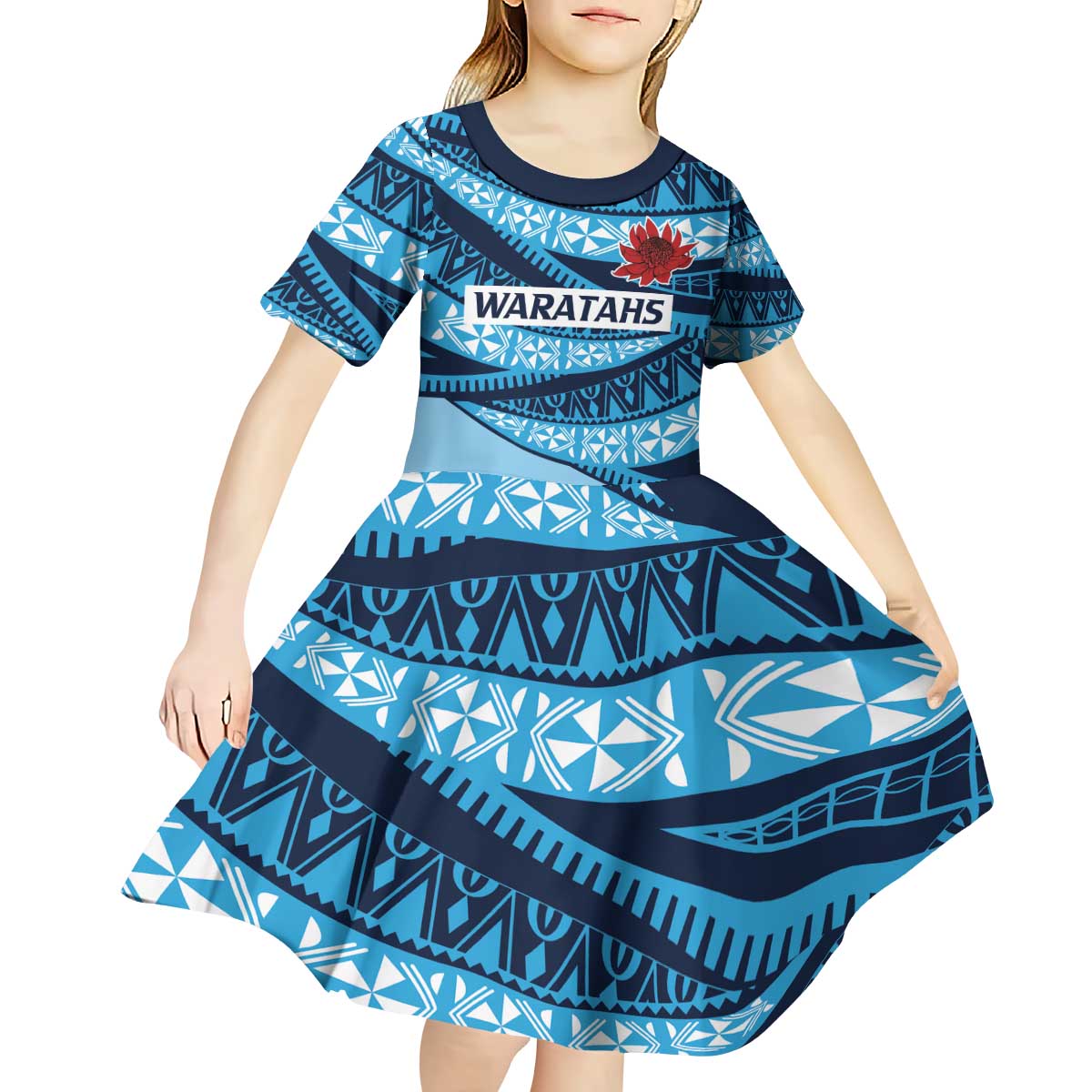 New South Wales Rugby Pacific Custom Kid Short Sleeve Dress Pasifika Tapa Pattern