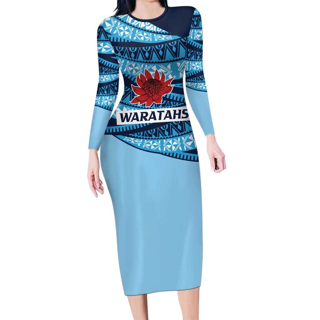 New South Wales Rugby Pacific Custom Long Sleeve Bodycon Dress Pasifika Tapa Pattern
