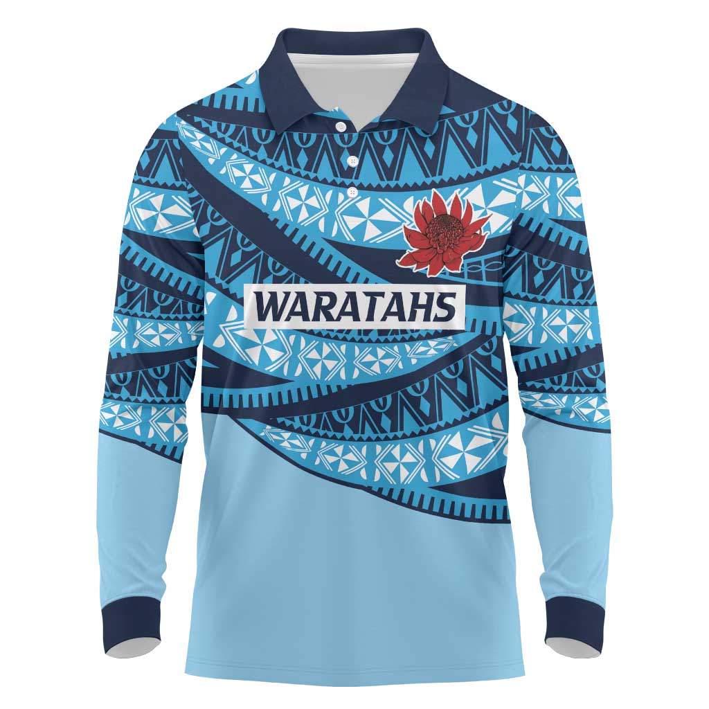 New South Wales Rugby Pacific Custom Long Sleeve Polo Shirt Pasifika Tapa Pattern