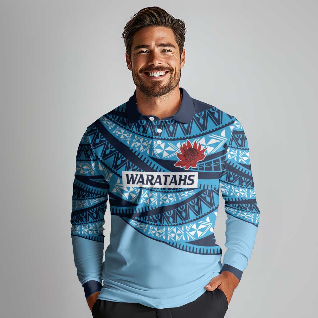 New South Wales Rugby Pacific Custom Long Sleeve Polo Shirt Pasifika Tapa Pattern