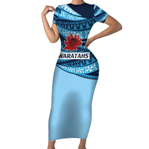New South Wales Rugby Pacific Custom Short Sleeve Bodycon Dress Pasifika Tapa Pattern