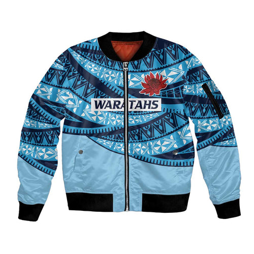 New South Wales Rugby Pacific Custom Sleeve Zip Bomber Jacket Pasifika Tapa Pattern