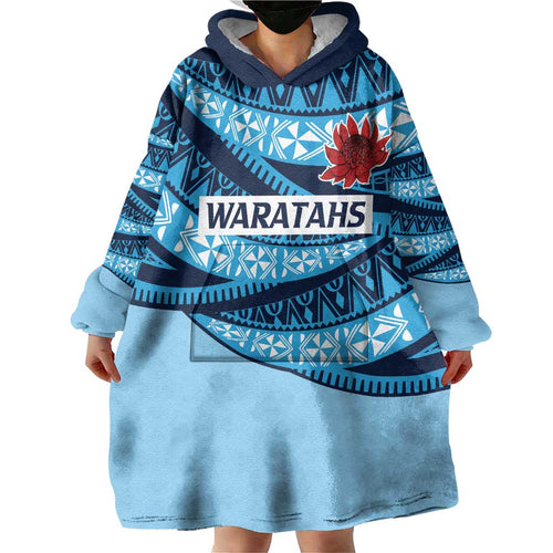 New South Wales Rugby Pacific Custom Wearable Blanket Hoodie Pasifika Tapa Pattern