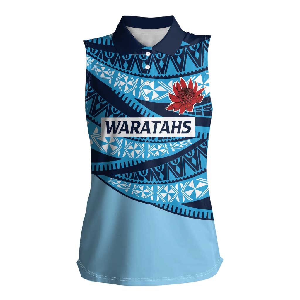 New South Wales Rugby Pacific Custom Women Sleeveless Polo Shirt Pasifika Tapa Pattern