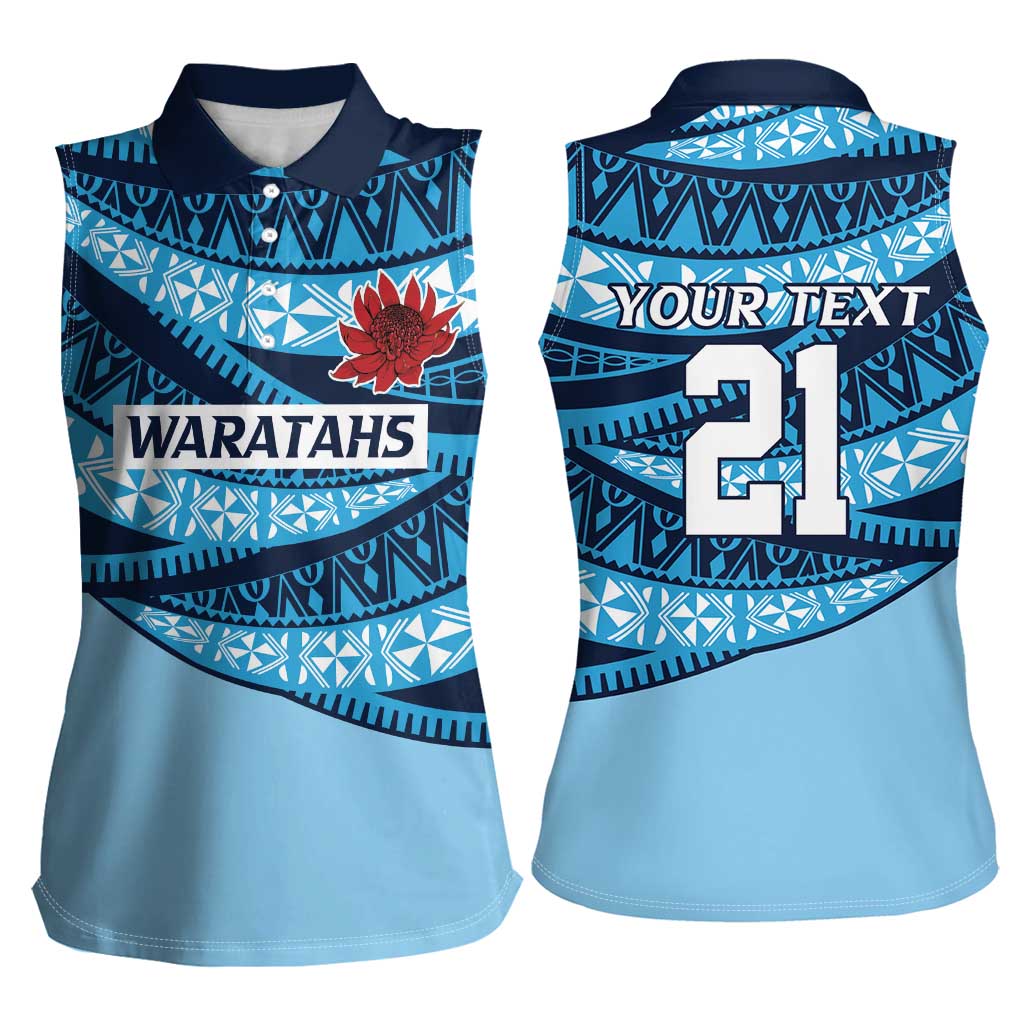 New South Wales Rugby Pacific Custom Women Sleeveless Polo Shirt Pasifika Tapa Pattern