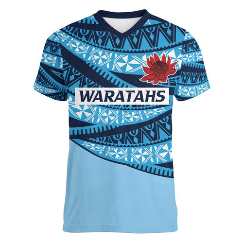 New South Wales Rugby Pacific Custom Women V-Neck T-Shirt Pasifika Tapa Pattern