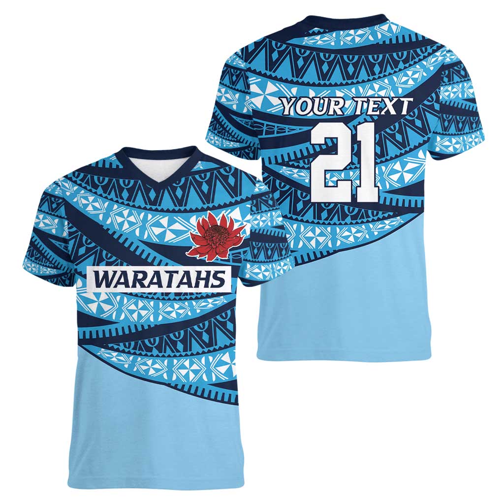 New South Wales Rugby Pacific Custom Women V-Neck T-Shirt Pasifika Tapa Pattern
