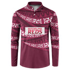 Queensland Rugby Pacific Custom Button Sweatshirt Pasifika Tapa Pattern