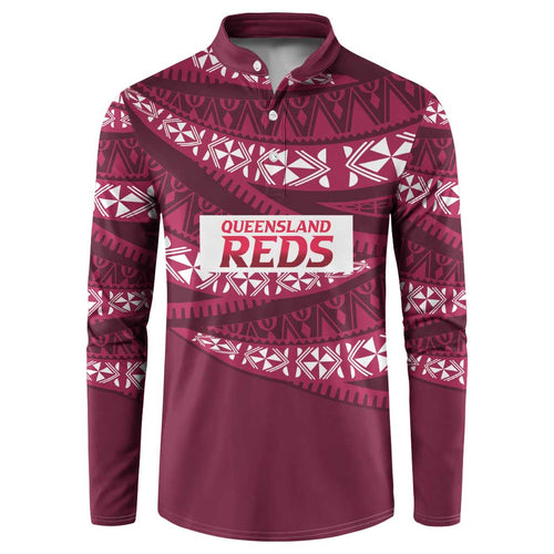 Queensland Rugby Pacific Custom Button Sweatshirt Pasifika Tapa Pattern