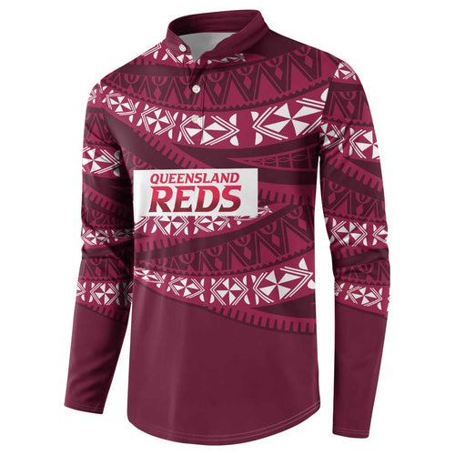Queensland Rugby Pacific Custom Button Sweatshirt Pasifika Tapa Pattern