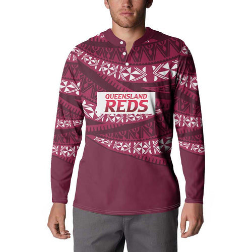 Queensland Rugby Pacific Custom Button Sweatshirt Pasifika Tapa Pattern