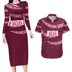 Queensland Rugby Pacific Custom Couples Matching Long Sleeve Bodycon Dress and Hawaiian Shirt Pasifika Tapa Pattern
