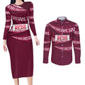 Queensland Rugby Pacific Custom Couples Matching Long Sleeve Bodycon Dress and Long Sleeve Button Shirt Pasifika Tapa Pattern