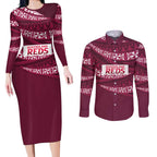 Queensland Rugby Pacific Custom Couples Matching Long Sleeve Bodycon Dress and Long Sleeve Button Shirt Pasifika Tapa Pattern