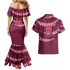 Queensland Rugby Pacific Custom Couples Matching Mermaid Dress and Hawaiian Shirt Pasifika Tapa Pattern
