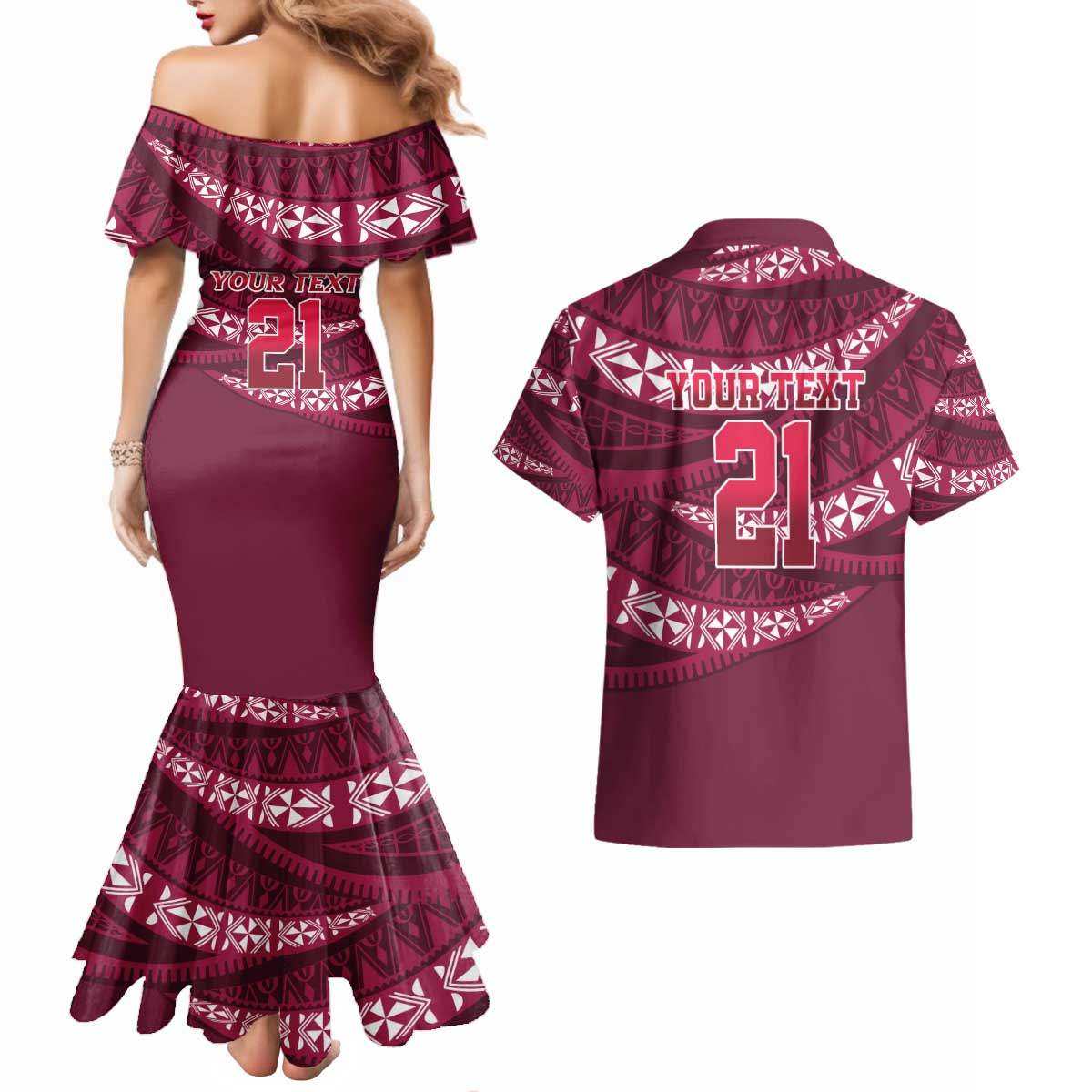 Queensland Rugby Pacific Custom Couples Matching Mermaid Dress and Hawaiian Shirt Pasifika Tapa Pattern