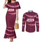 Queensland Rugby Pacific Custom Couples Matching Mermaid Dress and Long Sleeve Button Shirt Pasifika Tapa Pattern