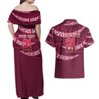 Queensland Rugby Pacific Custom Couples Matching Off Shoulder Maxi Dress and Hawaiian Shirt Pasifika Tapa Pattern