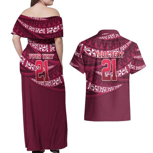Queensland Rugby Pacific Custom Couples Matching Off Shoulder Maxi Dress and Hawaiian Shirt Pasifika Tapa Pattern