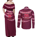 Queensland Rugby Pacific Custom Couples Matching Off Shoulder Maxi Dress and Long Sleeve Button Shirt Pasifika Tapa Pattern