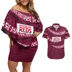 Queensland Rugby Pacific Custom Couples Matching Off Shoulder Short Dress and Hawaiian Shirt Pasifika Tapa Pattern