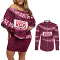 Queensland Rugby Pacific Custom Couples Matching Off Shoulder Short Dress and Long Sleeve Button Shirt Pasifika Tapa Pattern