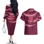 Queensland Rugby Pacific Custom Couples Matching Off The Shoulder Long Sleeve Dress and Hawaiian Shirt Pasifika Tapa Pattern
