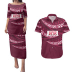 Queensland Rugby Pacific Custom Couples Matching Puletasi and Hawaiian Shirt Pasifika Tapa Pattern