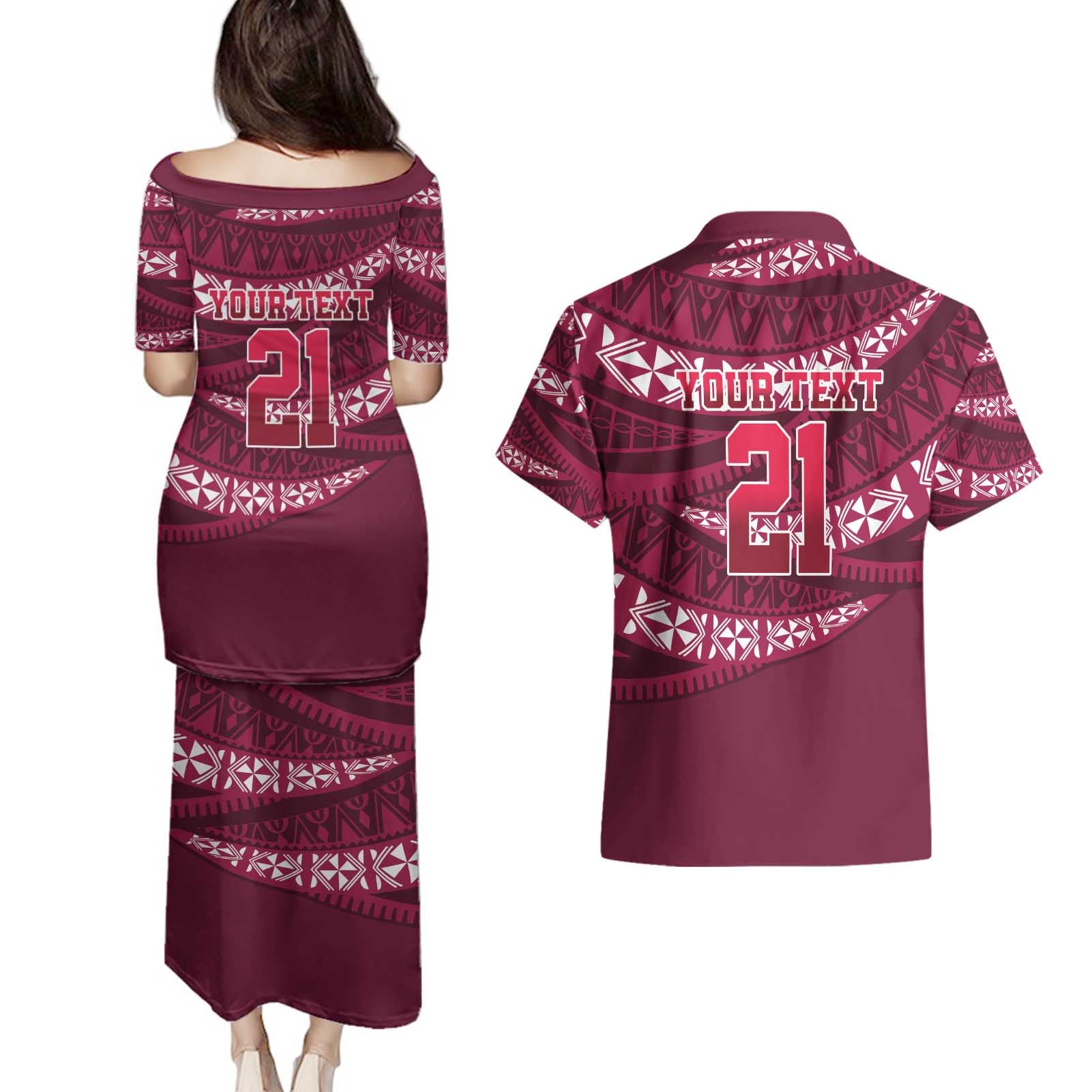 Queensland Rugby Pacific Custom Couples Matching Puletasi and Hawaiian Shirt Pasifika Tapa Pattern