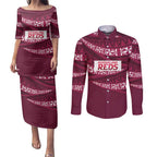 Queensland Rugby Pacific Custom Couples Matching Puletasi and Long Sleeve Button Shirt Pasifika Tapa Pattern