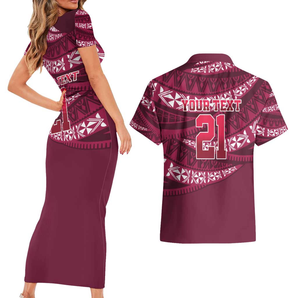 Queensland Rugby Pacific Custom Couples Matching Short Sleeve Bodycon Dress and Hawaiian Shirt Pasifika Tapa Pattern