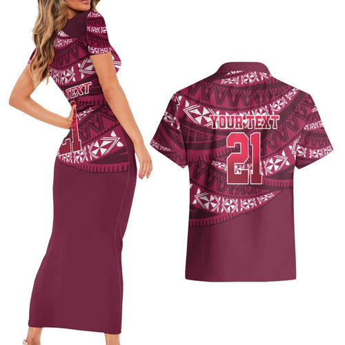 Queensland Rugby Pacific Custom Couples Matching Short Sleeve Bodycon Dress and Hawaiian Shirt Pasifika Tapa Pattern