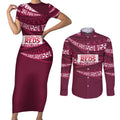 Queensland Rugby Pacific Custom Couples Matching Short Sleeve Bodycon Dress and Long Sleeve Button Shirt Pasifika Tapa Pattern