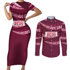 Queensland Rugby Pacific Custom Couples Matching Short Sleeve Bodycon Dress and Long Sleeve Button Shirt Pasifika Tapa Pattern