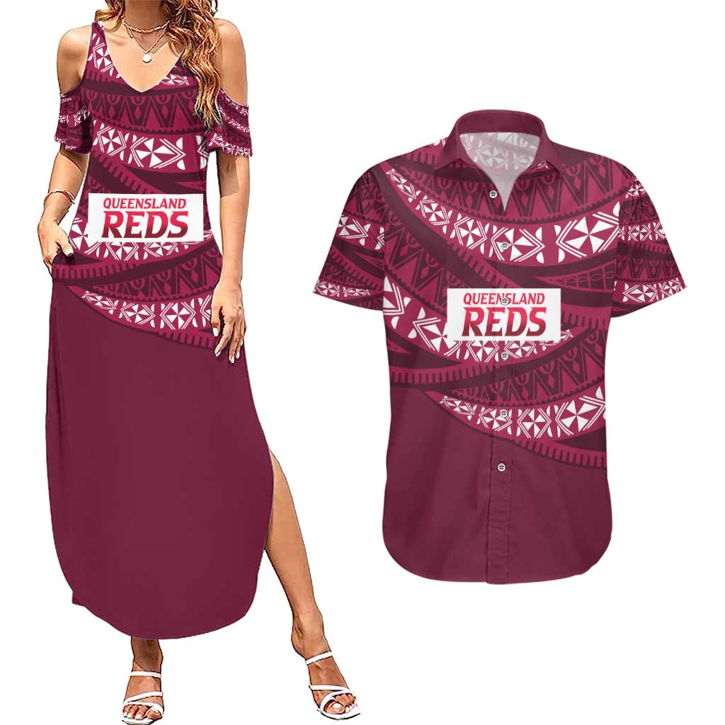 Queensland Rugby Pacific Custom Couples Matching Summer Maxi Dress and Hawaiian Shirt Pasifika Tapa Pattern